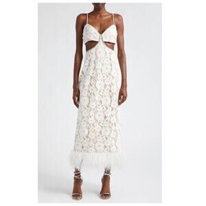 LIKELY Sarah Cutout Lace Feather Trim Maxi Dress Size 4